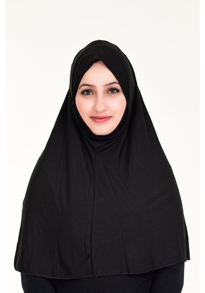 Peçeli Hazır Türban Pratik Şal Hijab Namaz Örtüsü Siyah