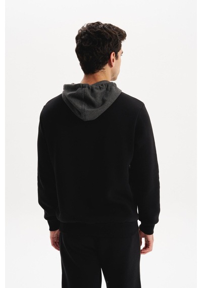 AR-MA Arma Erkek Kapüşonlu Sweatshirt Örme 3 İplik Şardonlu, Yazı Baskılı,cepsiz, Sade Ve Şık, Regular Fit K30254628901 Siyah