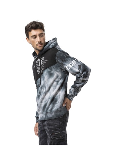 Cipo & Baxx Cl593 Erkek Hoodie Sweatshirt Modern Baskılı, Kapüşonlu, Rahat Kesim Sweatshirt Siyah