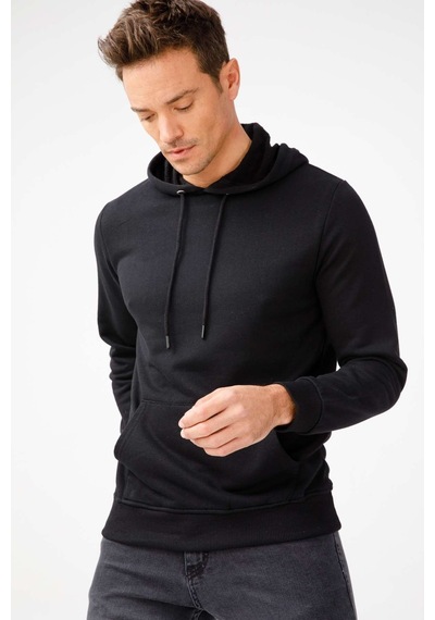 Igs İgs Erkek Siyah Modernfıt / Ekstra Dar Kalıp Kapşonlu Fermuarsız Sweatshirt Siyah
