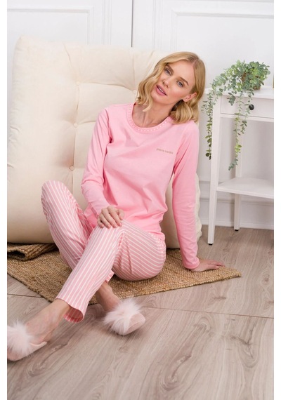 Pierre Cardin 8766 Kadın Uzun Kollu Bisiklet Yaka Pijama Takımı-pembe Pembe