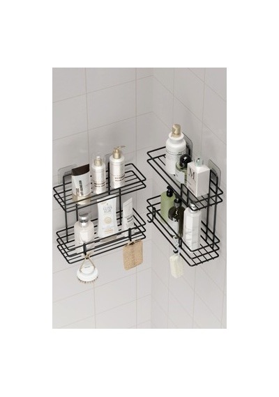 4 Katlı Paslanmaz Yapışkanlı Banyo Rafı İle Duvar Düzenleyici Açık Kahverengi