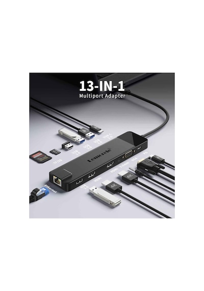 Lemorele Tc100 13 İn 1 Usb Type-c Dock Çoklayıcı, Audio Ses 2x 4k Hdmı 1x Vga, Gigabit Ethernet Usb Çoğaltıcı