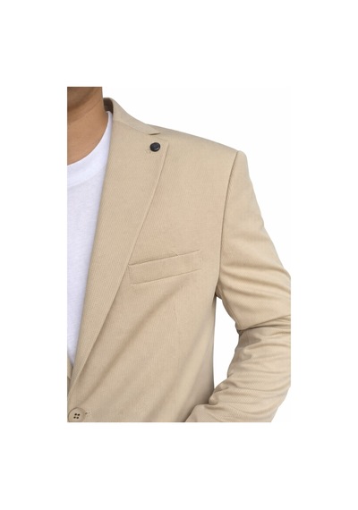 Erkek Slim Fit Mikro Dokulu Takım Elbise Çift Düğmeli Modern Kesim Bej