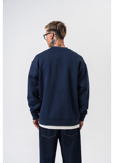 Erkek Respire Yazı Detaylı Basic Oversize Sweatshirt Lacivert