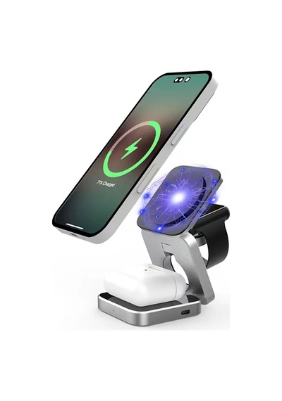 3 In 1 Katlanabilir Kablosuz Şarj Taşınabilir Hızlı Şarj İstasyonu Manyetik Kablosuz Pb-11