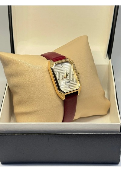 Savior Collection Zelinda Gold Sarı Saat Bordo Deri Kordon