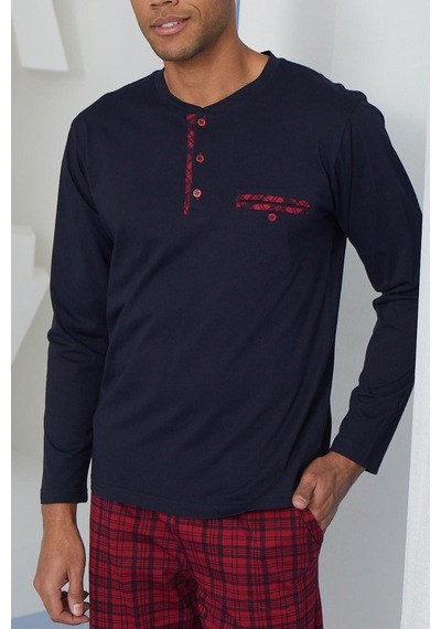 Kly Erkek Uzun Kol Midi Yaka Lacivert Pijama Takımı C9t2n2o3 001