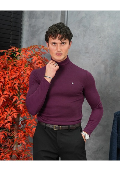 Modefendi Slim Fit İtalyan Kesim Tam Balıkçı Boğazlı Kazak Mor