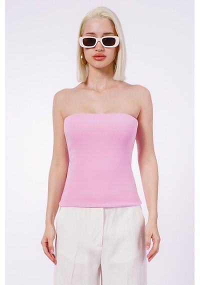 Seeh Pembe Straplez Basic Kadın Bluz Sh247 Standart