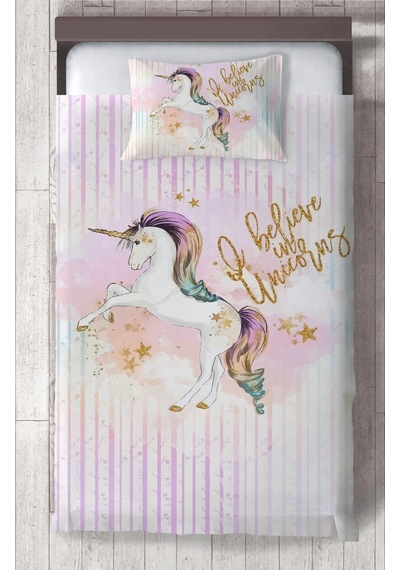 Mekta Home Bebek Ve Çocuk Odası Yıldızlı Unicorn Desenli Yatak Örtüsü Renkli