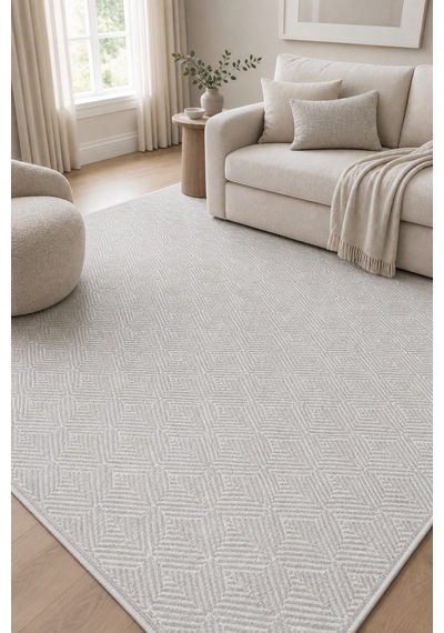 Novax Elysia Geometrik Gri Kaymaz Taban Yıkanabilir Salon Halısı