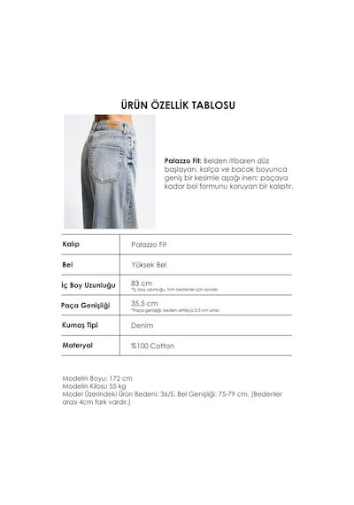 Itsbasic Kadın T.kot Rengi Hera 4s6-67 Palazzo Fit %100 Koton Orta Bel Denim Jean Tint 2s5-32