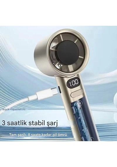 Şarjlı Turbo El Fanı Taşınabilir Mini Vantilatör Lcd Göstergeli 5 Kademe Hız Ayarı