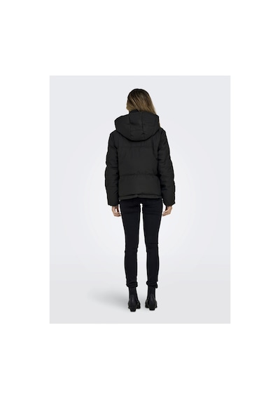 Only Kapüşonlu Siyah Kadın Mont Onlsally Raın Short Puffer Otw