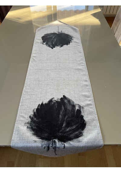 Çiçek Desenli 35 135 Cm Runner - Siyah