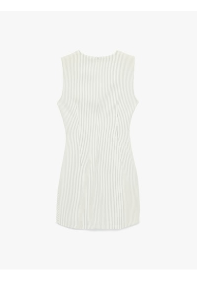 Koton Asimetrik Drape Detaylı A Kesim Bisiklet Yaka Kolsuz Mini Elbise Beyaz Çizgili 6sak80003uw Beyaz Çizgili