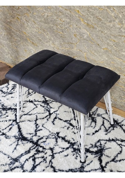 Zafir Metal Beyaz Tel Ayaklı 60 Cm Puf Bench - Puf - Bench - Oturak - Mutfak Oturağı - Antre Oturağı Füme