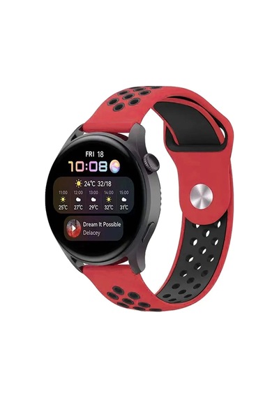 Watch 22mm Spor Delikli Kordon - Kırmızı-siyah Çok Renkli