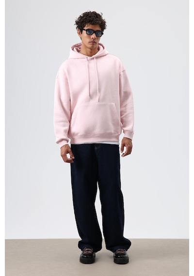 Vamos Basic Oversize Yıkamalı Hoodie Pembe