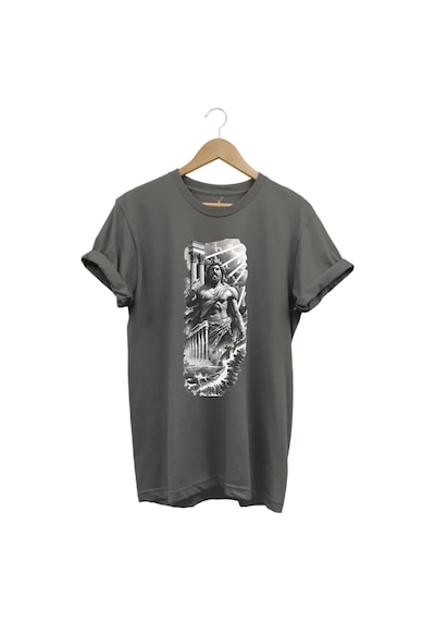 Yunan Mitolojisi Parthenon Zeus Baskılı Minimal Regular Fit %100 Pamuk Gri T-shirt Antrasit