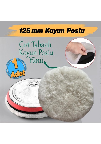 1 Adet Koyun Postu Pedi Ø 125 Mm Pasta Cila Polisaj Süngeri Cırt Tabanlı Kuzu Postu Yünü Keçesi Parlatma