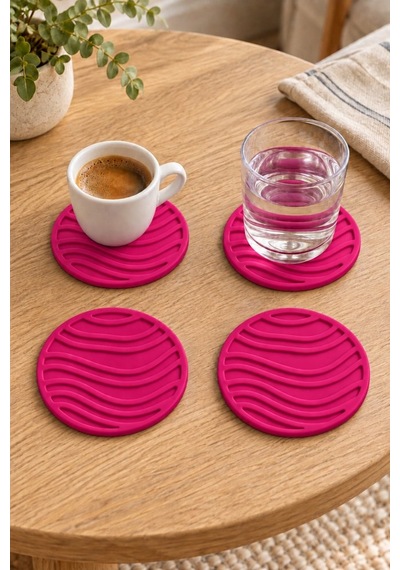 Rıpple Mini Dalga %100 Silikon Bardak Altlığı 8 Cm 4'lü Set Fuşya Çok  Renkli