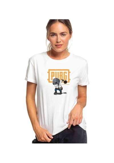 Pubg Pan Baskılı Beyaz Kadın Tshirt