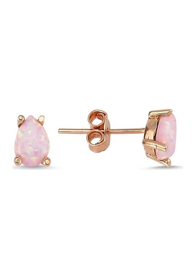 Gümüş Damla Pembe Opal Taş Küpe Gold - Rose Gold