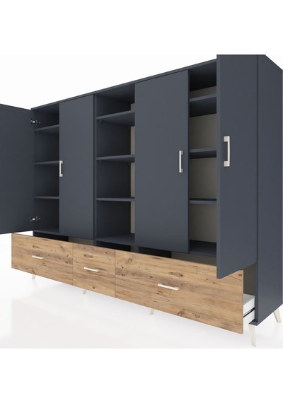 Hyperion Dolap 12 Raflı 3 Çekmeceli 4 Kapaklı 220x44x163 Antrasit Antrasit-antrasit/çam Hyperion Dolap 12 Raflı 3 Çekmeceli 4 Kapaklı 220x44x163 Antrasit Antrasit-antrasit/çam