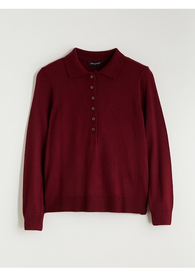 Lcw Comfort Bordo Polo Yaka Kadın Triko Kazak