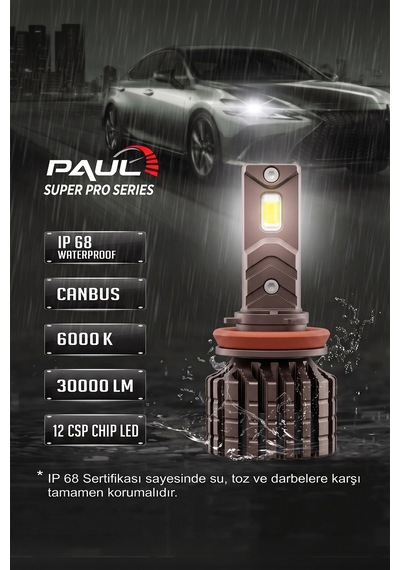 Paul Süper Pro H11-h8-h9-h16 24.000 Lümen Güç Şimşek Etkili Odaklı Ufuk Çizgili Csp Led