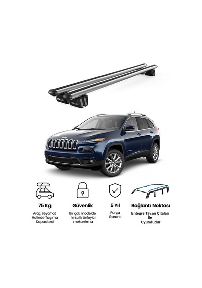Pençe Jeep Cherokee 2014-2023 Uyumlu Gri Ara Atkı 109cm Port Bagaj Tavan Barı