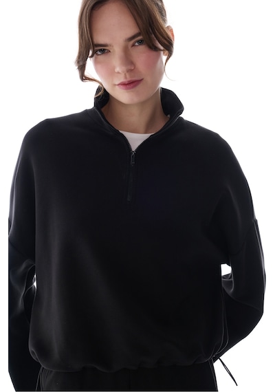 Penti Siyah Silky Touch Dik Yaka Fermuarlı Crop Sweatshirt