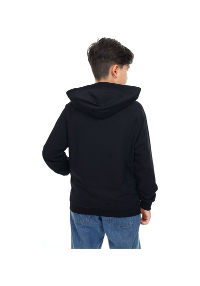 Toontoy Kids Toontoy Erkek Çocuk Relax Fit Kapüşonlu Cepli Reglan Kol Baskılı Sweatshirt - 2 İplik Siyah