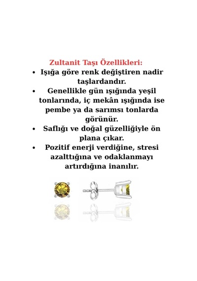 Işığa Göre Renk Değiştiren Zultanit Tektaş Gümüş Küpe Gümüş