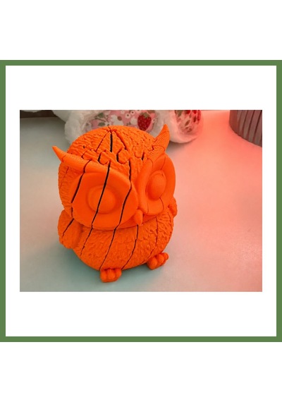 Bezos 3d Baskı Hareketli Baykuş Figürü - Eklemli Flexi Oyuncak - Turuncu Hb006
