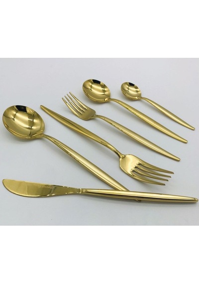 Lizbon 36 Parça Titanyum Gold Çatal  Kaşık Bıçak Seti Gold