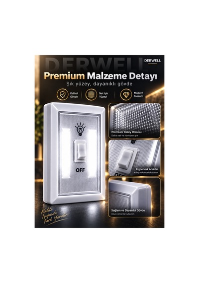 Kablosuz Cob Led Duvar Lambası - Pilli Pratik Led Gece Lambası Anahtarlı Işıldak - Ev Ofis Dolap İçi Gardırop Karavan Merdiven Aydınlatması Mıknatıslı Taşınabilir Lamba