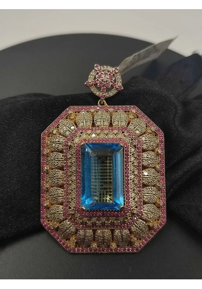 Mavi Topaz Yakut Elmas Kolye Ucu 213