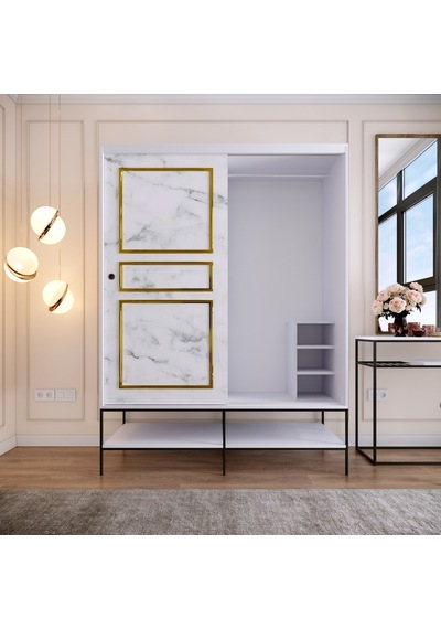 Pasific Home Martin 2 Kapaklı Sürgülü Gardırop Elbise Dolabı Beyaz - Beyaz Mermer 150 CM