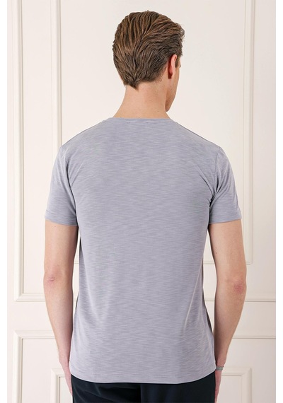Efor Slim Fit Bisiklet Yaka Doku Desenli Pamuklu Gri Tişört Ts 881 Gri