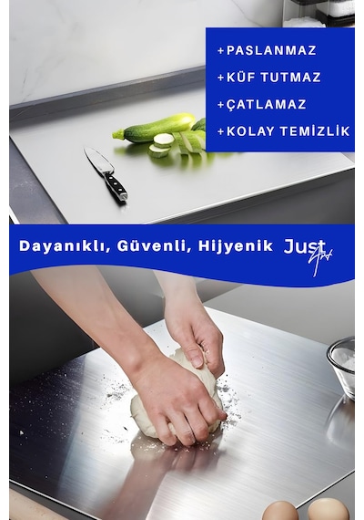 Büyük Boy Paslanmaz Çelik Metal Tezgah Koruyucu - Kesme Tahtası, Hamur Açma Matı Ve Doğrama Tahtası Gümüş