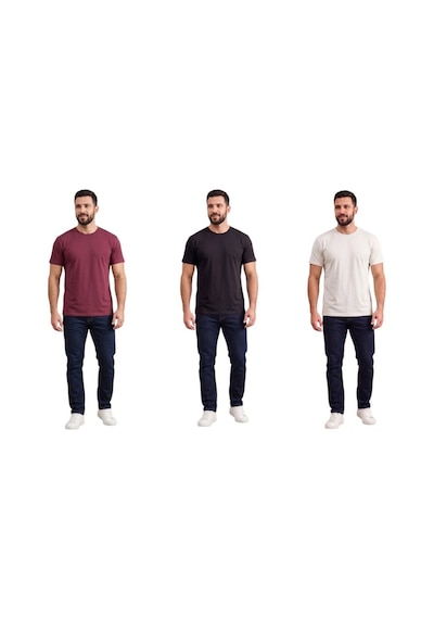 Bigmost Erkek 3'lü Set Premium Modal Kumaş Regular Fit Basic Tişört Siyah - Krem - Bordo