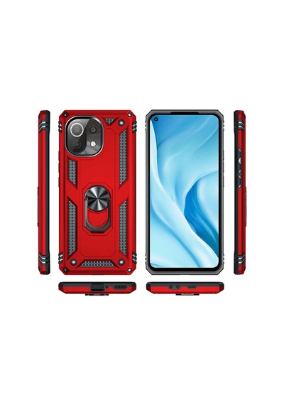 Xiaomi Mi 11 Lite Kılıf Sert Silikon Yüzüklü Stand Özellikli Kapak