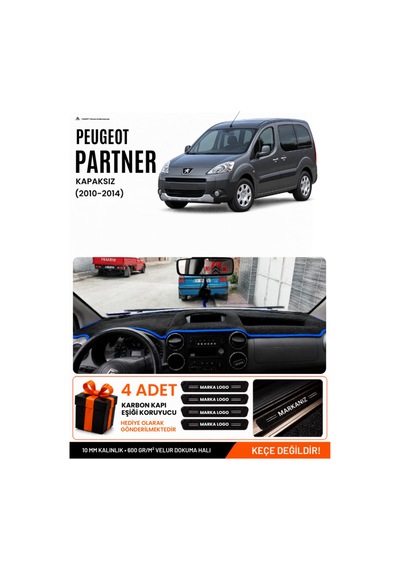 Peugeot Partner Ekranlı Kapaksız 2010-2014 Uyumlu Torpido Örtüsü - Siyah Mavi