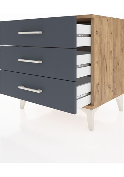 Hyperion Komodin 3 Çekmeceli 60x44x64 Çam-antrasit Çam
