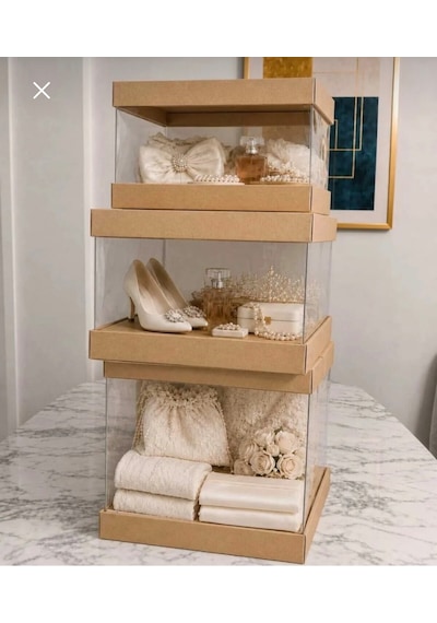 Asetat Gelin&damat Çeyiz Bohça Kutusu Kraft 3'lü Set 1 Takım Şeffaf Katlanabilir Demonte Söz Nişan Hediyelik Büyük 23,5 23,5 40cm Orta 23,5 23,5 25cm Küçük 23,5 23,5 15cm