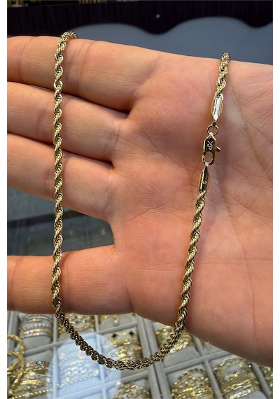 14 Yeşil Altın Renginde Burgu Zincir 60 Cm Kolye