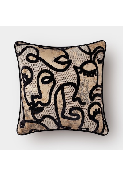 "amore" Desenli Kırlent Kılıfı - 45x45 - Siyah Siyah - Gold